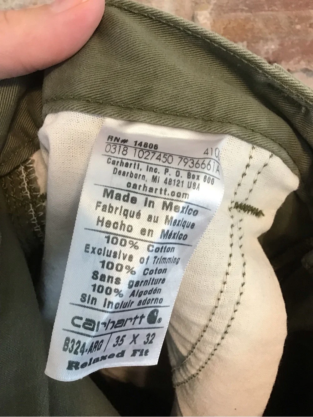 Carhartt Men's Olive Workwear Relaxed Fit Cargo Pants 35X32